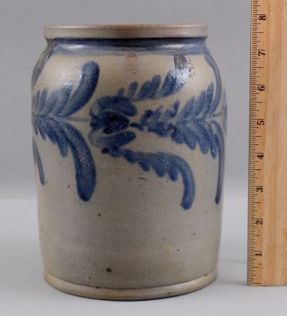 19thc Antique Pennsylvania Folk Art Gallon Blue Slip Stoneware Crock