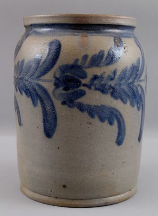 19thC Antique Pennsylvania Folk Art Gallon Blue Slip Stoneware Crock 2