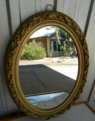 Vintage Oval Gold Frame Ornate Wall Mirror 49cm X 38cm (b)