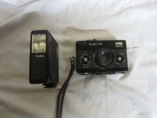 Rollei 35 Vintage 35mm Camera & Matching Flash Carl Zeiss Tessar Lens