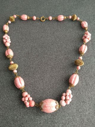 Vintage 1930’s Art Deco Czech Pink Peking Glass Bead Necklace Unusual