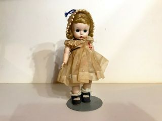 Vintage 1953 Madame Alexander - Kins Doll With Stand & Tagged Dress