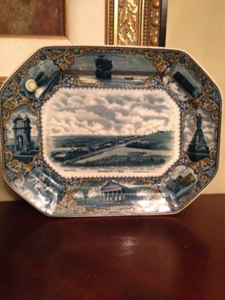 Antique Blue And White Platter 1908 By A.  S.  Burbank 17 " Long By 13 " Wide