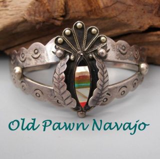 Vintage Old Pawn Sterling Navajo Fred Harvey Era Multi - Stone Bracelet 1970’s