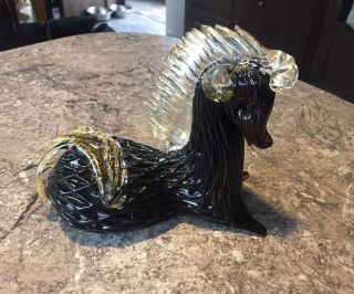 Mid Century Modern Murano Venezia Art Glass Amber Horse With Label Italy Rare