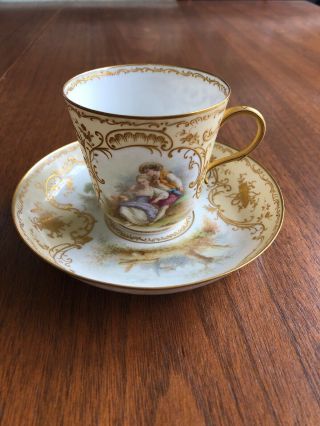 Antique French Sevres Hand Painted Porcelain Cup & Saucer