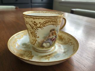 Antique French Sevres Hand Painted Porcelain Cup & Saucer 2