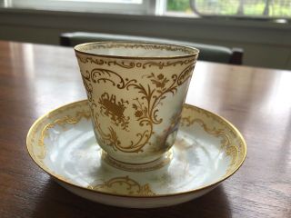 Antique French Sevres Hand Painted Porcelain Cup & Saucer 3