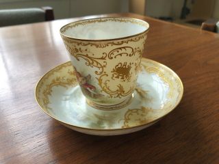 Antique French Sevres Hand Painted Porcelain Cup & Saucer 4