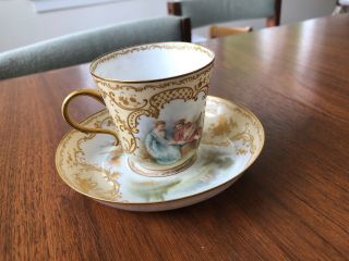 Antique French Sevres Hand Painted Porcelain Cup & Saucer 5
