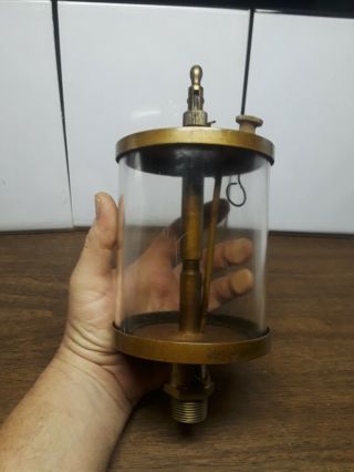 Vintage Large Solid Brass / Glass Visible Drip Oiler Essex Corp.  Steampunk
