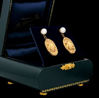 Antique Vintage Art Nouveau 14k Gold Rococo Akoya Pearl Cufflink Dangle Earrings