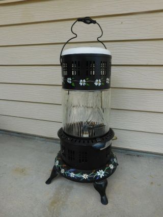 Vtg Antique Perfection Oil Heater Decorated Electrified Firelight Glass Globe