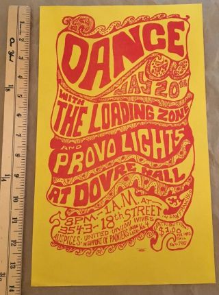 Loading Zone Dovre Hall Concert Poster 1967 Vintage Grateful Dead Style