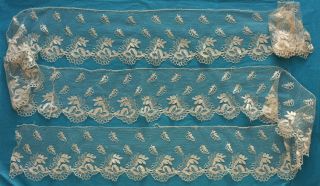 330 cms antique delicate Blonde silk lace border 8