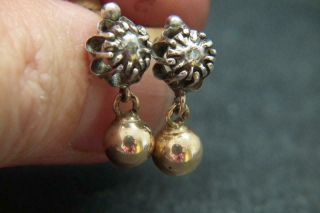 Lovely Antique Georgian 9ct Gold Silver & Diamond Dangly Daisy Earrings/studs