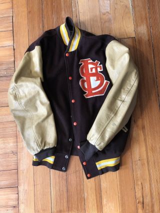 St Louis Browns Vintage 1980s Mlb Baseball Leather Patch Jacket Large