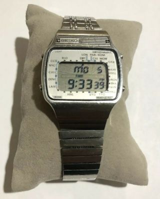 Seiko A358 - 5000 Pan - Am World Time Lcd Digital Watch Vintage Rare