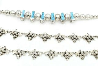 Unique Vintage Sterling Silver Two Necklaces And Bracelet No Res 6283 - 9