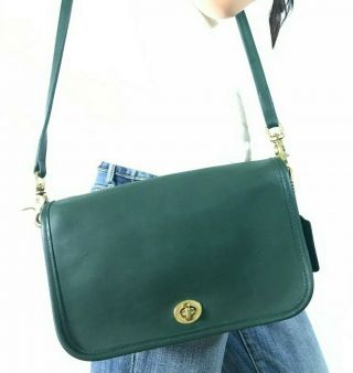 Coach Vintage Emerald Green Leather Flap Penny Crossbody Bag 9755