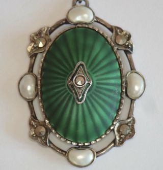 Antique Art Deco Theodor Fahrner Sterling Silver Enamel Pearl Marcasite Necklace