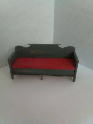 Miniature Green Painted Bench With Pullout Bed Handmade By Cindy Maloy