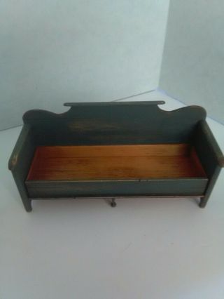 Miniature Green Painted Bench with Pullout Bed Handmade By Cindy Maloy 5