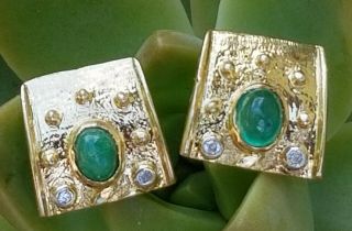 Vintage 14k Gold Emerald Diamond Earrings - Emerald Jewelry - Estate Jewelry