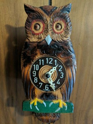 Rare Vintage German Black Forest " Moving Eyes " Owl Clock Gebruder Kuner?