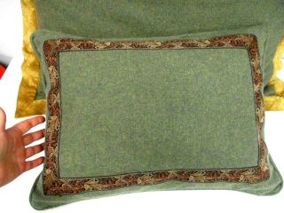 3 VINTAGE RALPH LAUREN WOOL THROW PILLOWS GREEN w SUEDE & BROWN PLAID LEATHER 5
