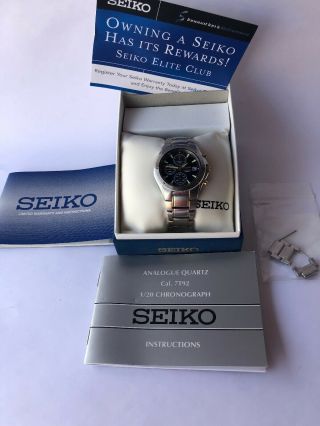 Seiko Cal 7t92 Mens Stainless Steel 1/20 Chronograph Wristwatch
