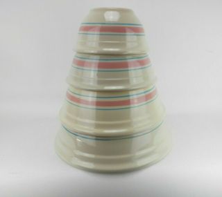 Mccoy Pottery Pink & Blue Stripes Mixing Bowls Nest Of 4 - 14 " 12 " 10 " 8 " Vintage