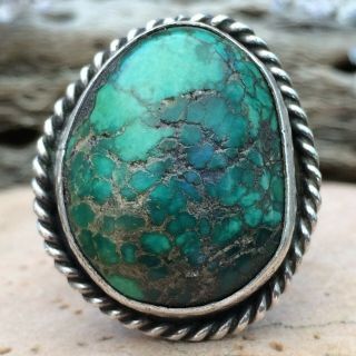 Rare Vintage Navajo Sterling Silver Green Spiderweb Turquoise Ring Sz 7 Old Pawn