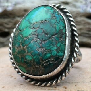 RARE VINTAGE NAVAJO STERLING SILVER GREEN SPIDERWEB TURQUOISE RING SZ 7 OLD PAWN 3