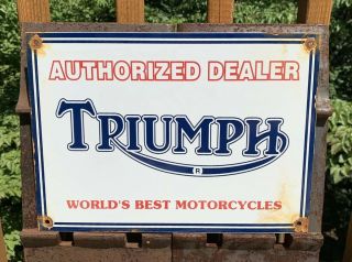 Vintage Triumph Motorcycles Porcelain Metal Sign 14 X 10 Gas Oil Pump Plate Bike