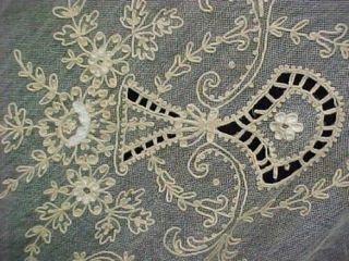 Vintage Antique Tambour Net Lace Bedspread Coverlet With Drop Ecru Estate Find