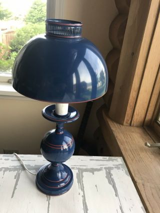 Vintage Blue Enameled Metal Desk / Table Lamp Mid Century