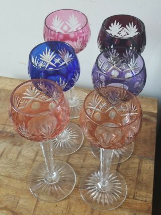 Vintage Cut To Clear Bohemian Czech Crystal Wine Glasses Set Of 6