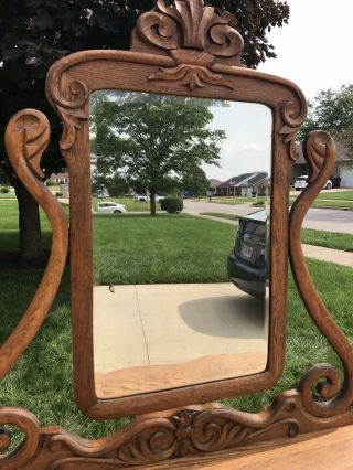 Antique Oak Dresser w/ Serpentine Front & Drawers & Beveled Mirror 2
