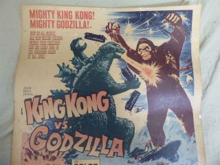 KING KONG vs GODZILLA Vintage 1963 Movie Poster/Window Card 18.  5 