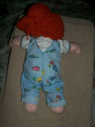 VINTAGE 1987 CABBAGE PATCH PLUSH DOLL WITH RED YARN HAIR & OVERALLS COLECO 3