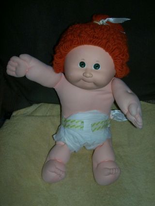 VINTAGE 1987 CABBAGE PATCH PLUSH DOLL WITH RED YARN HAIR & OVERALLS COLECO 8