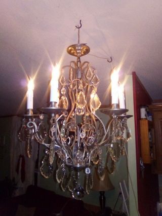 Vintage Crystal Silver Chandelier 6 Light With Crystals And Spheres