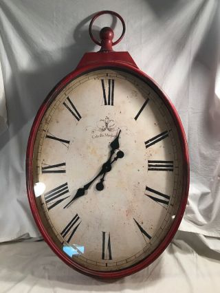 38” Antiqued Red Metal Wall Clock - Cafe Des Marguerites,  Pocket Watch Look - Huge