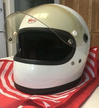 Vtg 1975 Bell Snell Star Ii 2 White 7 1/2” Motorcycle Racing Helmet W Visor