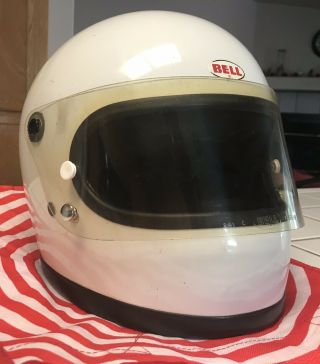 Vtg 1975 BELL SNELL Star II 2 White 7 1/2” Motorcycle Racing Helmet w Visor 3