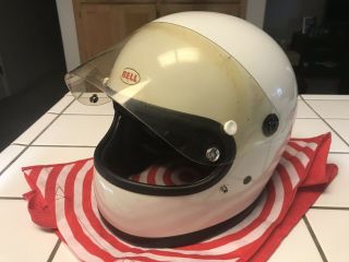 Vtg 1975 BELL SNELL Star II 2 White 7 1/2” Motorcycle Racing Helmet w Visor 4