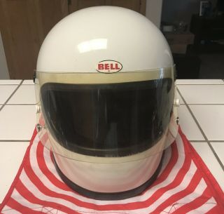 Vtg 1975 BELL SNELL Star II 2 White 7 1/2” Motorcycle Racing Helmet w Visor 6