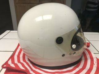 Vtg 1975 BELL SNELL Star II 2 White 7 1/2” Motorcycle Racing Helmet w Visor 7