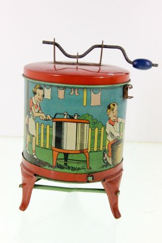 Vintage Ohio Arts Washing Machine Tin Toy Dolly Tub Litho Laundry